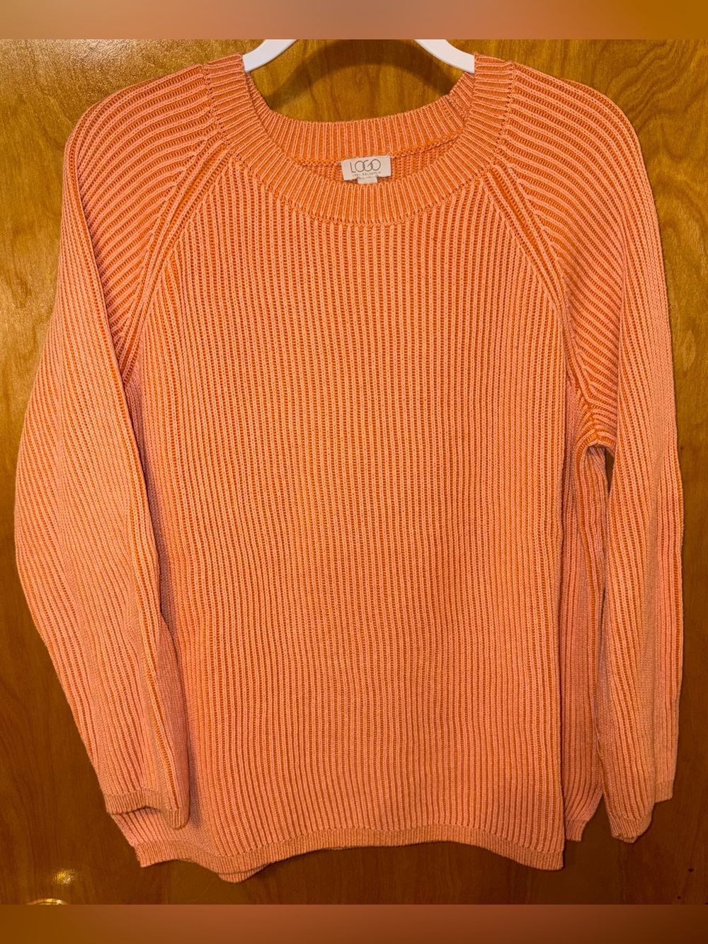 LOGO by Lori Goldstein ‘shrimp’ orange crewneck plaited sweater Size 1X